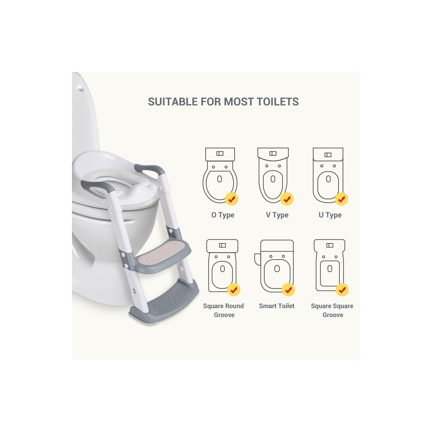 Foldable Potty Training Seat with Anti-Slip Step Stool Ladder and Soft Padded Cushion,5 Height Adjustable Kids Toilet Seat