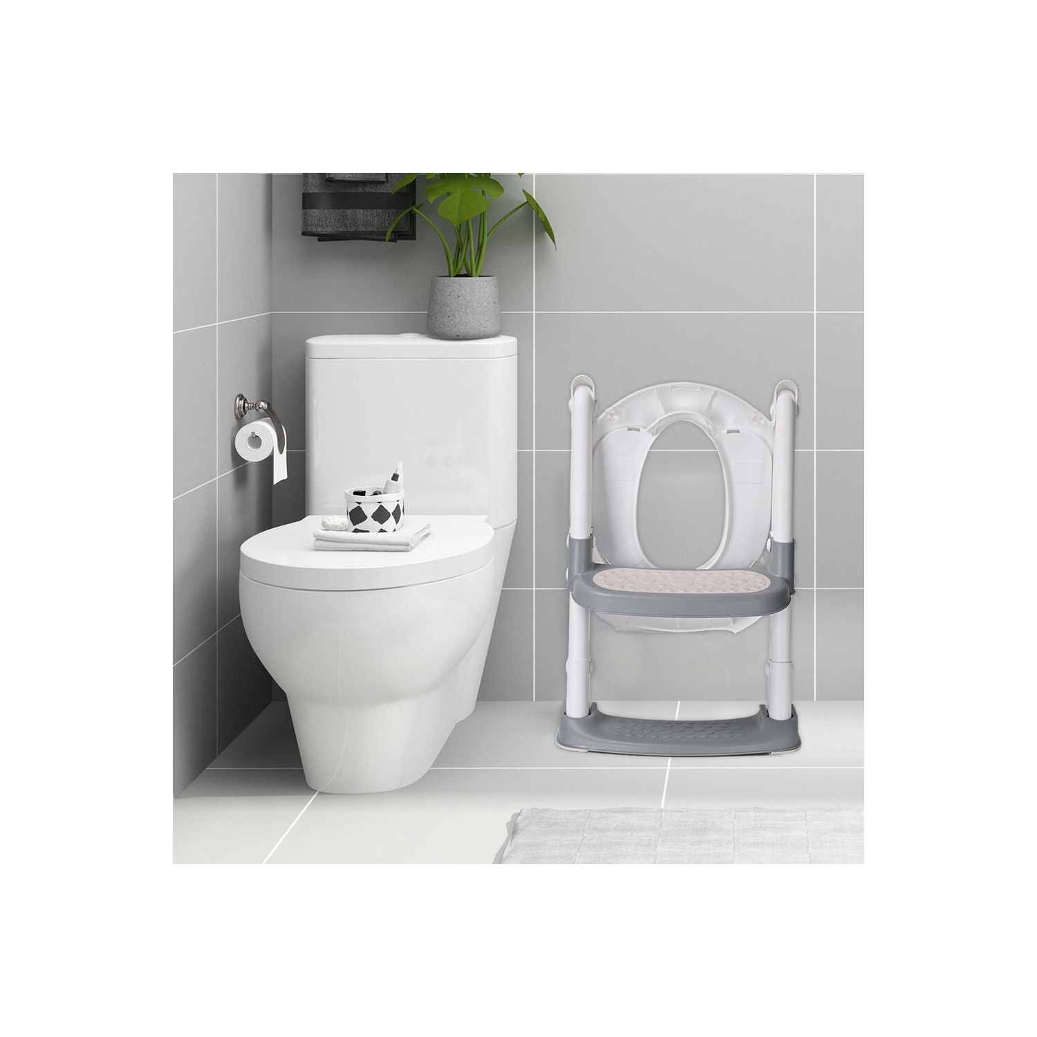 Foldable Potty Training Seat with Anti-Slip Step Stool Ladder and Soft Padded Cushion,5 Height Adjustable Kids Toilet Seat