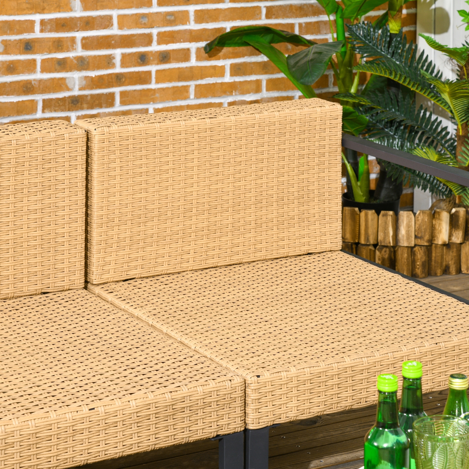 Outsunny 6 PCs PE Rattan Patio Furniture with Sofa, Armchairs, Stool, Metal Coffee Table, Outdoor Wicker Conversation Sofa Set with Cushions, for