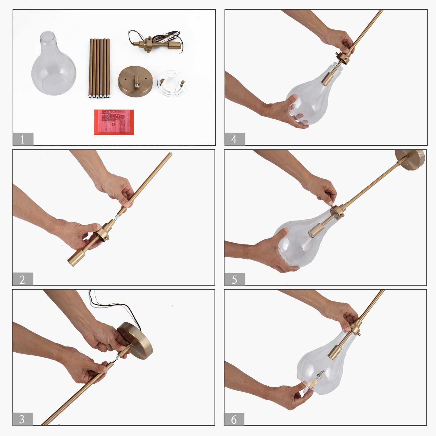 Lampe suspendue en laiton plaqué 1 lumières, îlot de cuisine moderne, lampe suspendue, abat-jour en verre en forme de goutte transparent