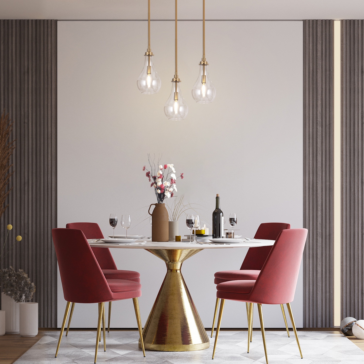 Lampe suspendue en laiton plaqué 1 lumières, îlot de cuisine moderne, lampe suspendue, abat-jour en verre en forme de goutte transparent