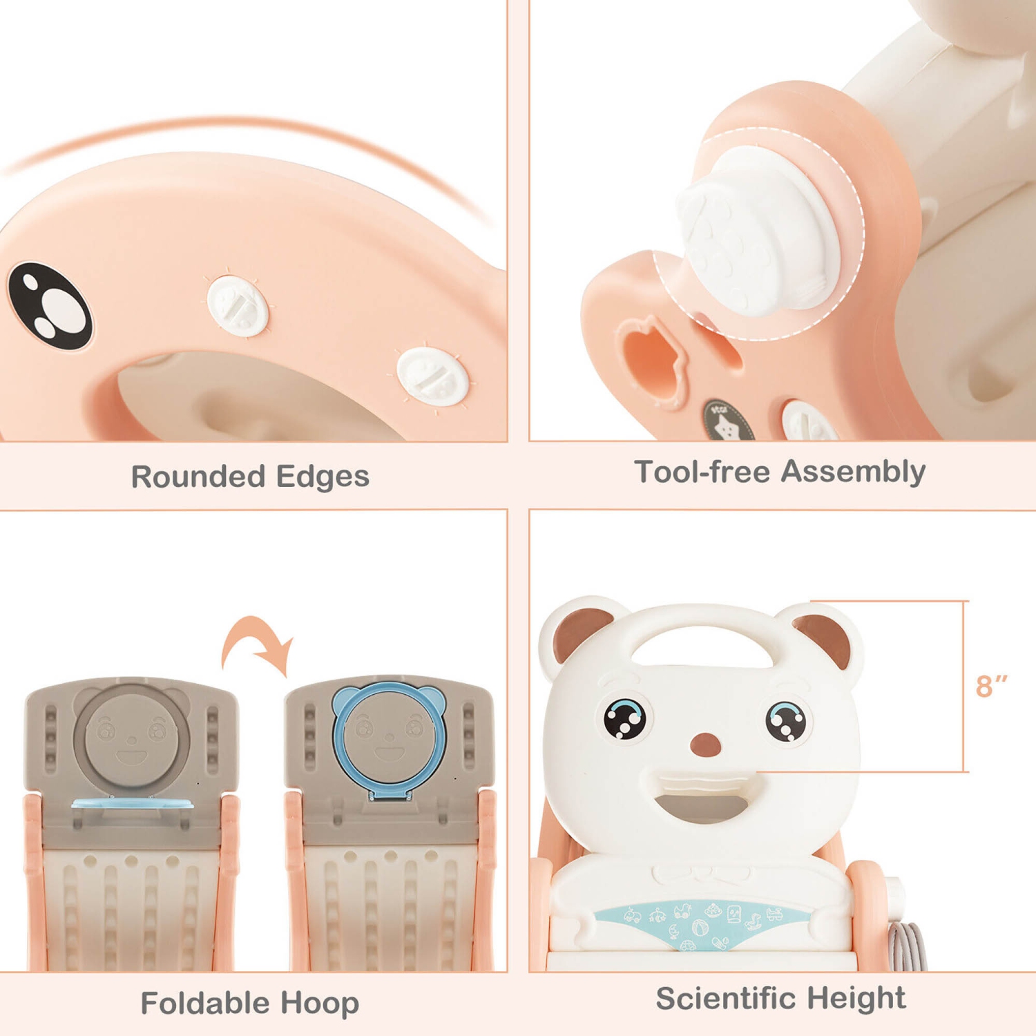 Gymax 4-in-1 Kids Slide Rocking Toy Slide Rocking Horse w/Basketball Hoop Rings