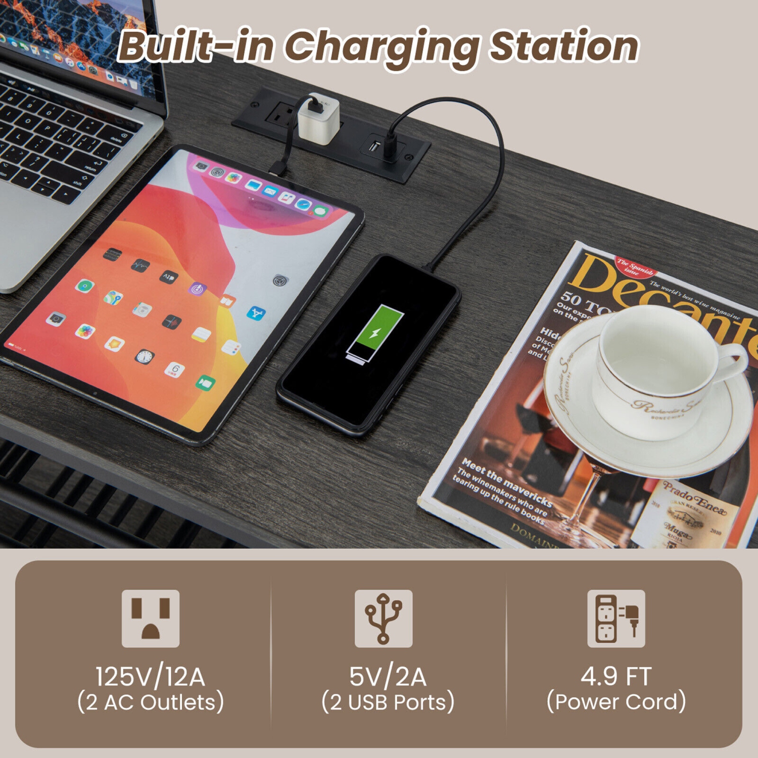 Gymax 3 Tier Wine Bar Cabinet with Storage Shelves Glass Holders Bottle Racks