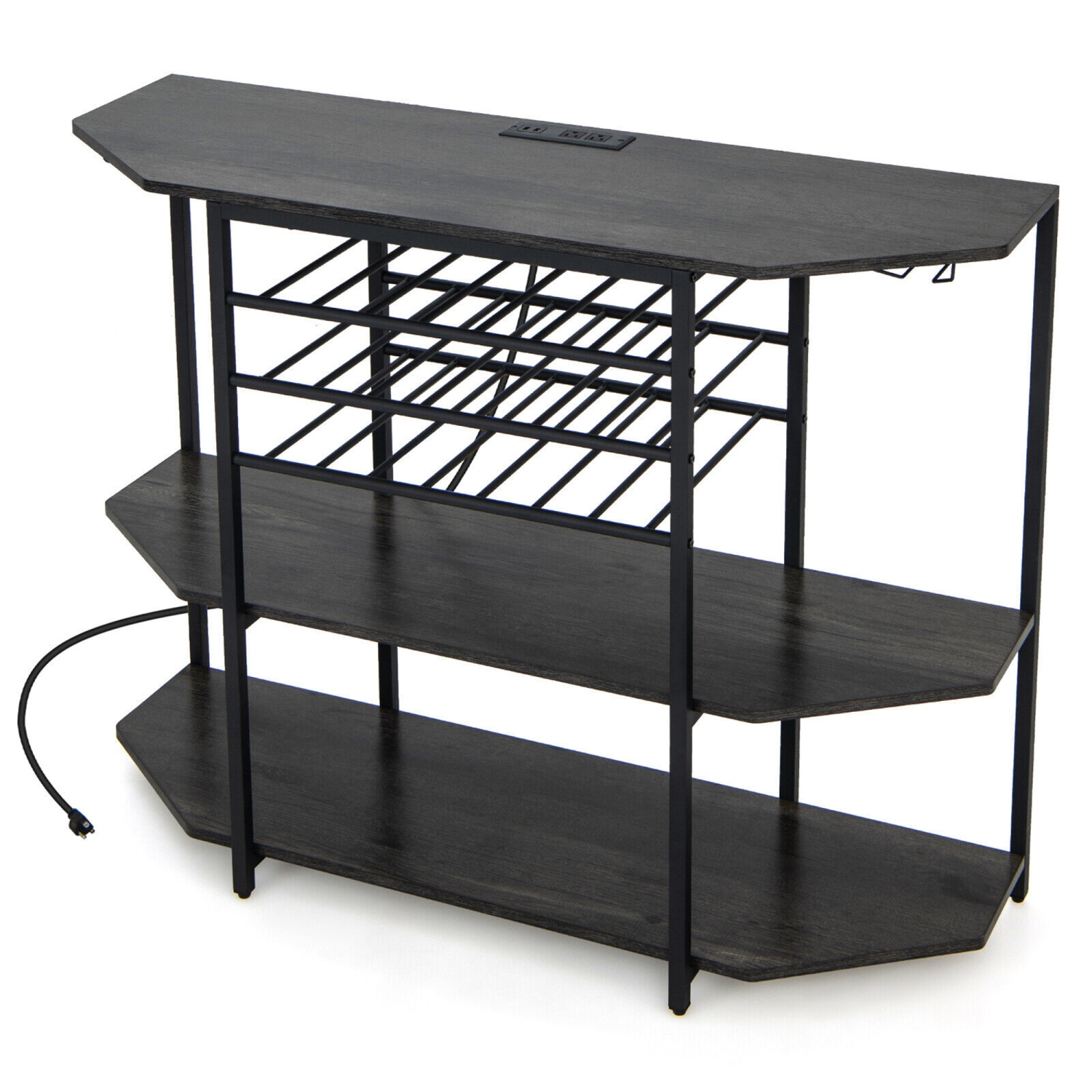 Gymax 3 Tier Wine Bar Cabinet with Storage Shelves Glass Holders Bottle Racks