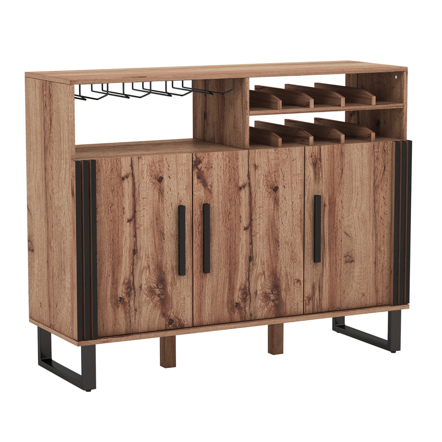 Gymax Home Wine Bar Cabinet w/ 3 Doors & Adjustable Shelves 2-tier Wine Rack Sideboard