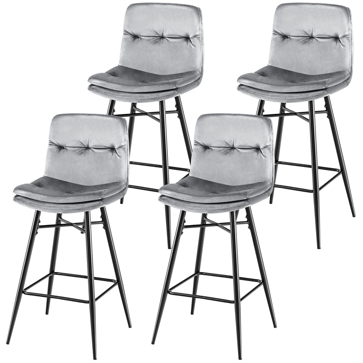 Gymax 4 PCS Velvet Bar Stools Bar Height Dining Chairs w/ Metal Legs Kitchen