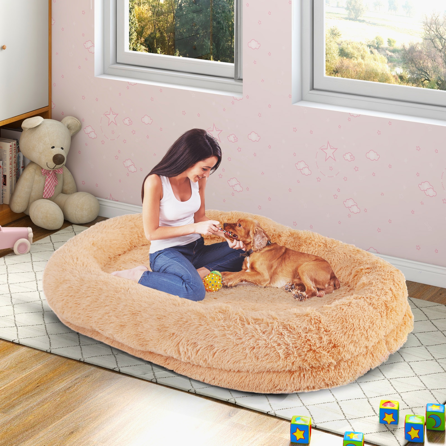 Gymax 68'' x 46'' x 10'' Human Dog Bed Orthopedic Dog Bed w/ Soft Blanket