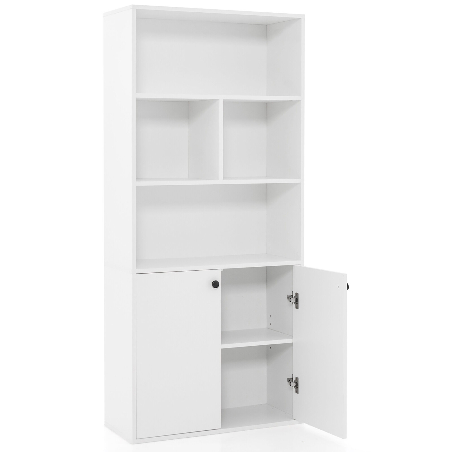 Gymax 5-Tier Bookcase Freestanding Storage Cabinet w/ Adjustable Shelf & 2-Door Cabinet