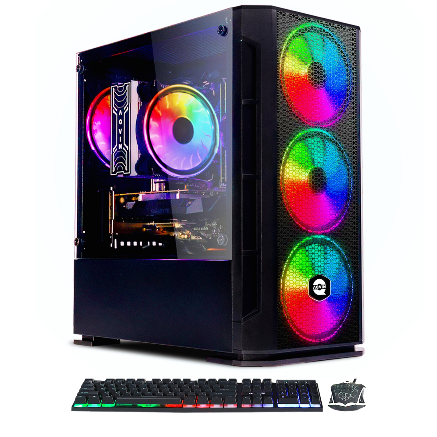 AQVIN AQ10 Tower Gaming PC Windows 10 Pro Desktop Computer, GeForce RTX 3050 6GB GDDR6, Intel i7 Quad-Core Processor, 32GB DDR4 RAM, 2TB SSD, RGB