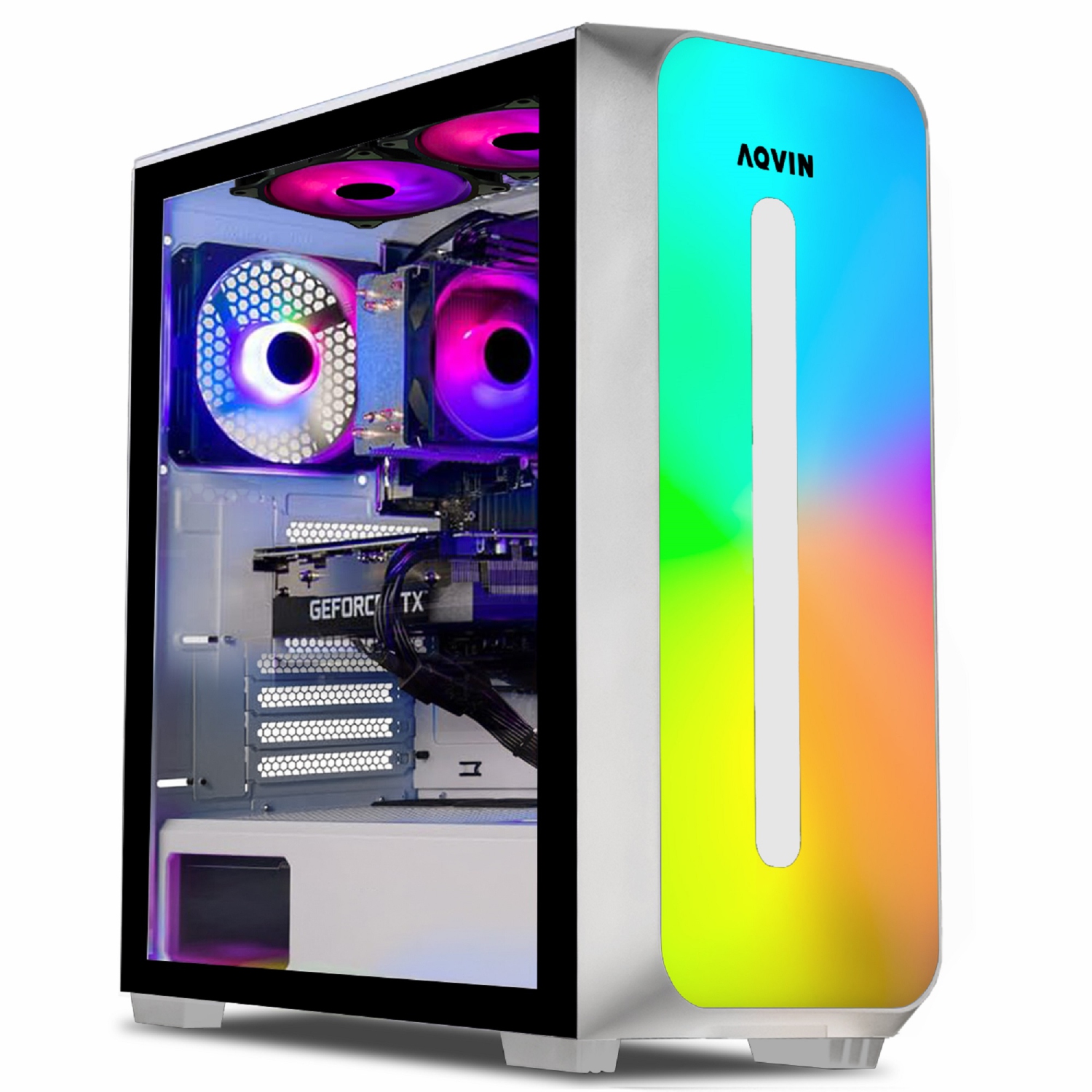 AQVIN AQW60 Gaming Desktop Computer Tower PC - White RGB Keyboard Mouse