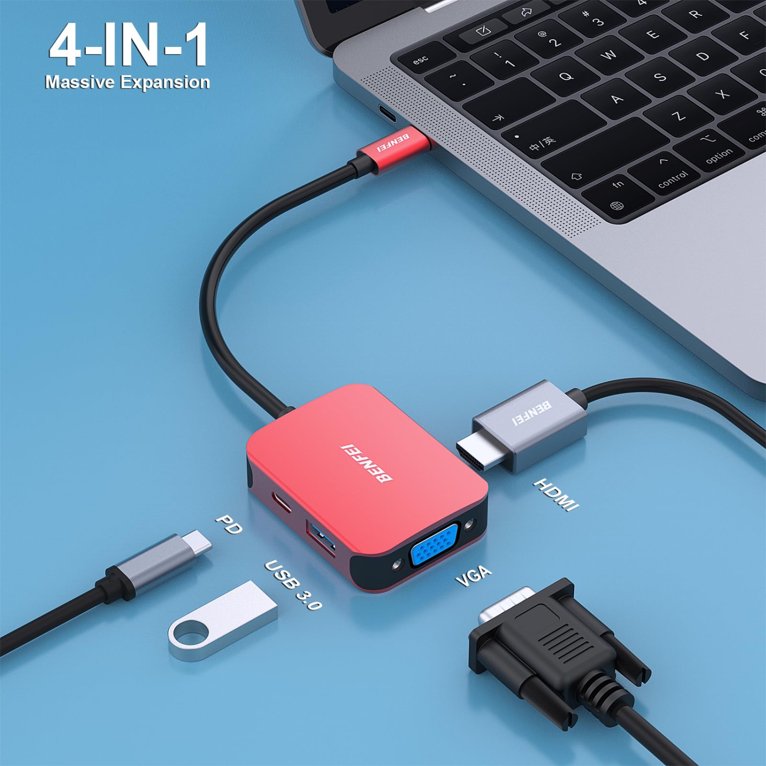 BENFEI 4-in-1 USB-C Hub - HDMI, VGA, USB Adapters & Power Delivery - for iPhone 15 Pro/Max, MacBook Pro/Air, iPad Pro, iMac, Galaxy S23, XPS 17
