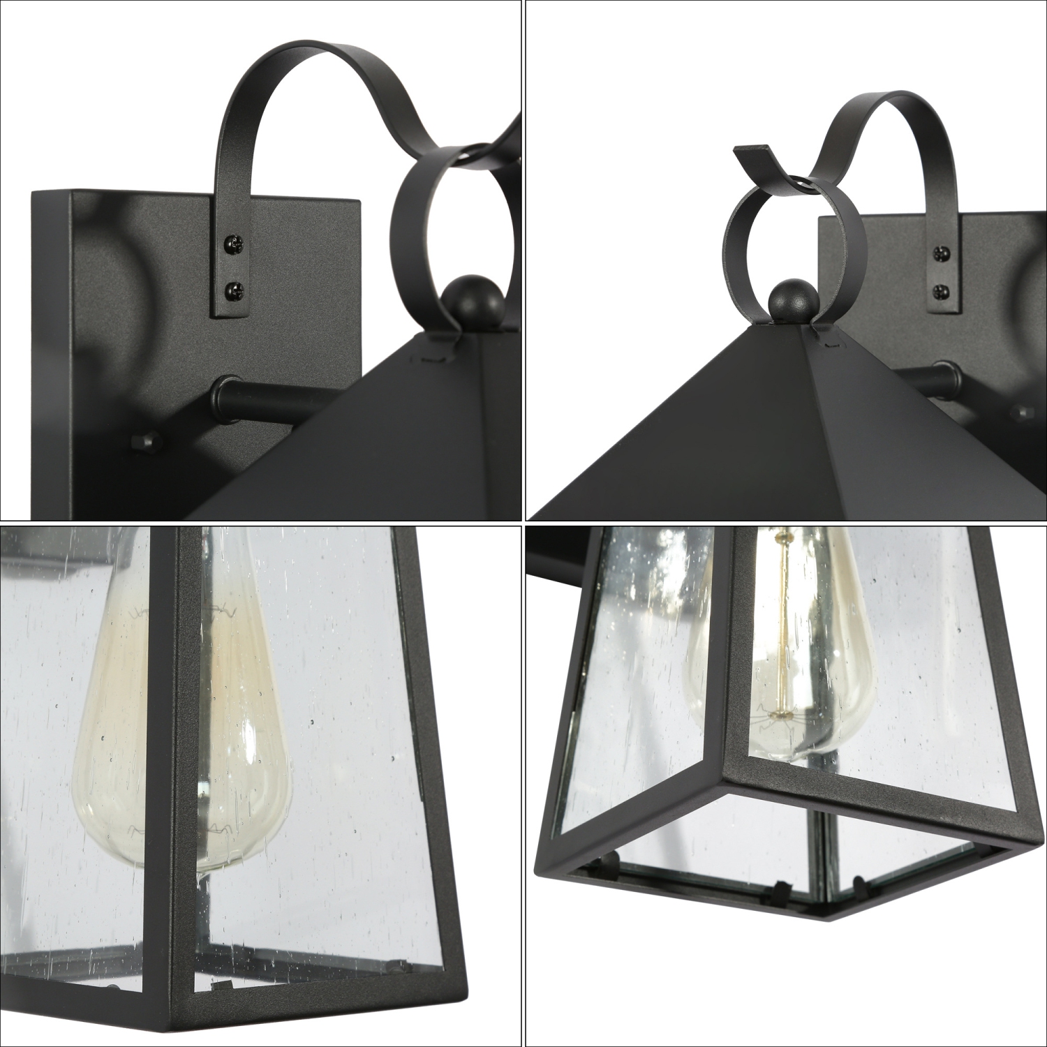 Farmhouse Cage Black Outdoor Wall Light 1-Light Industrial Outdoor Wall Sconce Light with Seeded Glass Shade 2-Pack