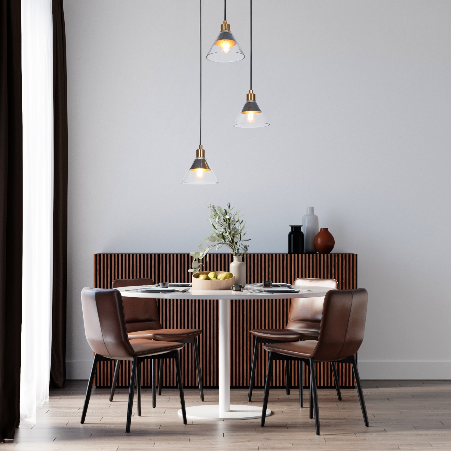 Lustre d'îlot de cuisine moderne, lampe suspendue en laiton et noir à 3 lampes avec abat-jour en verre transparent