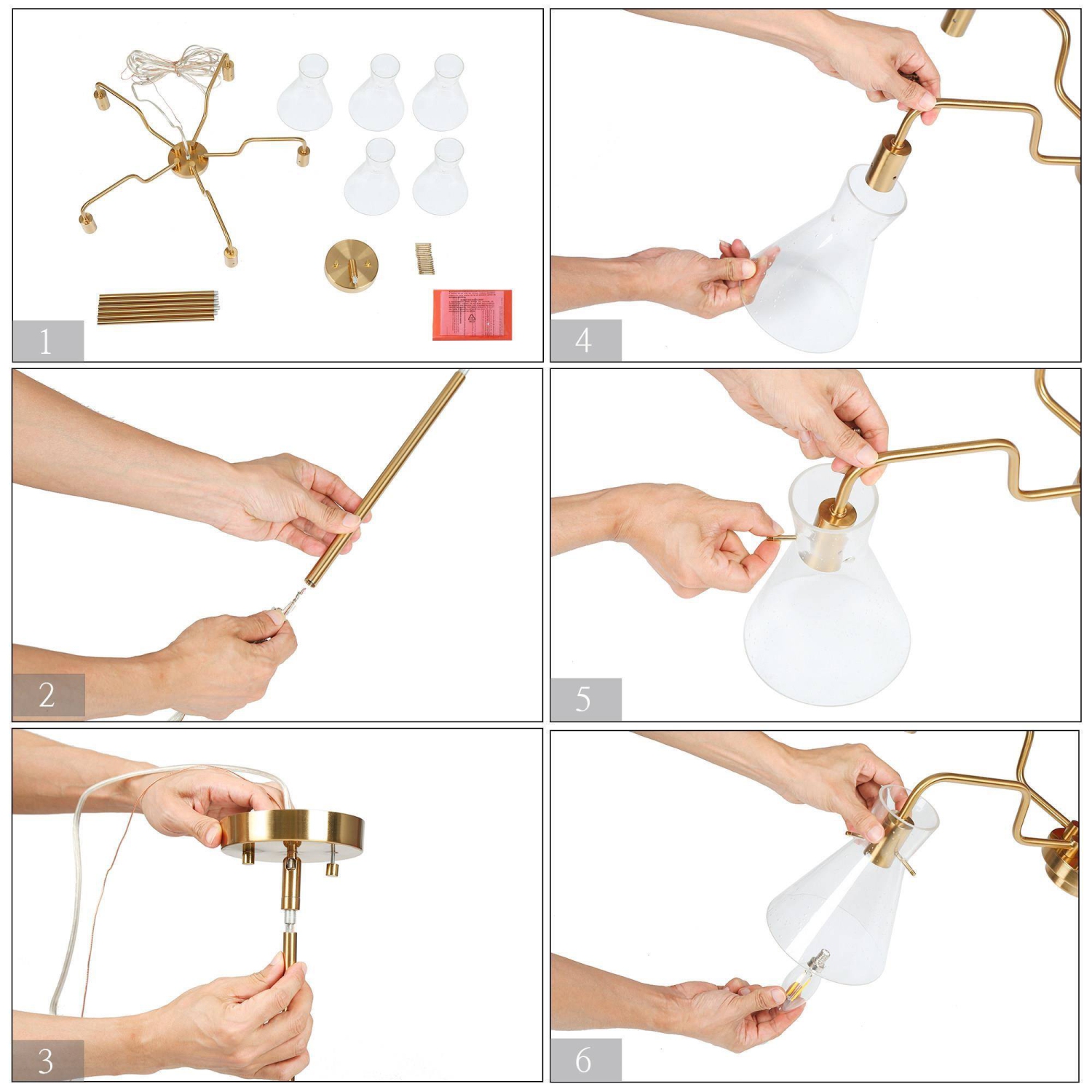 Modern Farmhouse Island Chandelier Lights, 5-Light Transitional Electroplated Brass Chandelier with Seeded Glass Shades