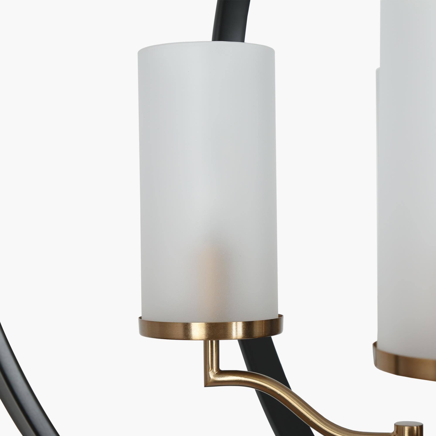 Modern Dining Room Globe Chandelier, 4-Light Black and Brass Round Chandelier with Frosted Glass Shade