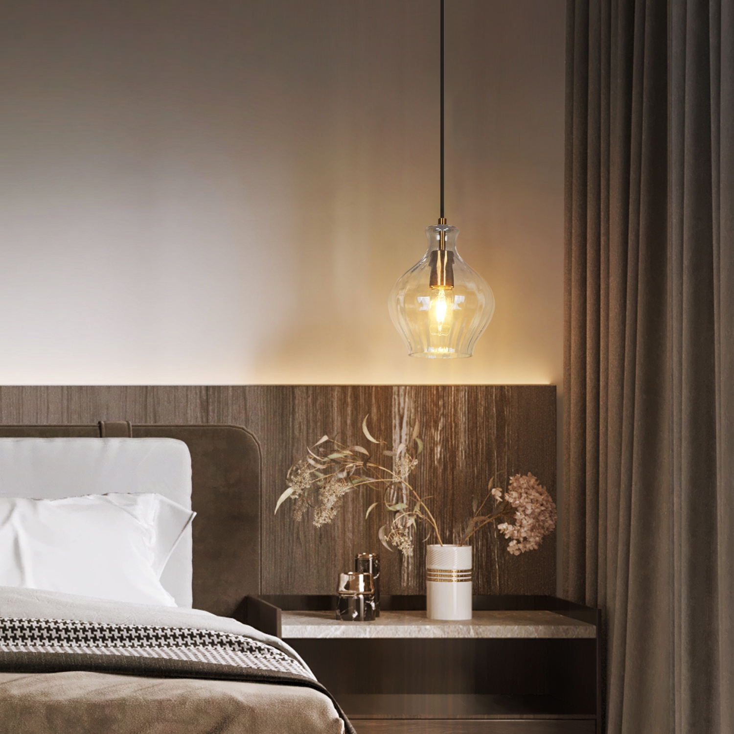 Globe Pendant Light, Satin Copper and Matte Black with Glass Modern/Contemporary Clear Glass Teardrop LED Mini Hanging Pendant Light