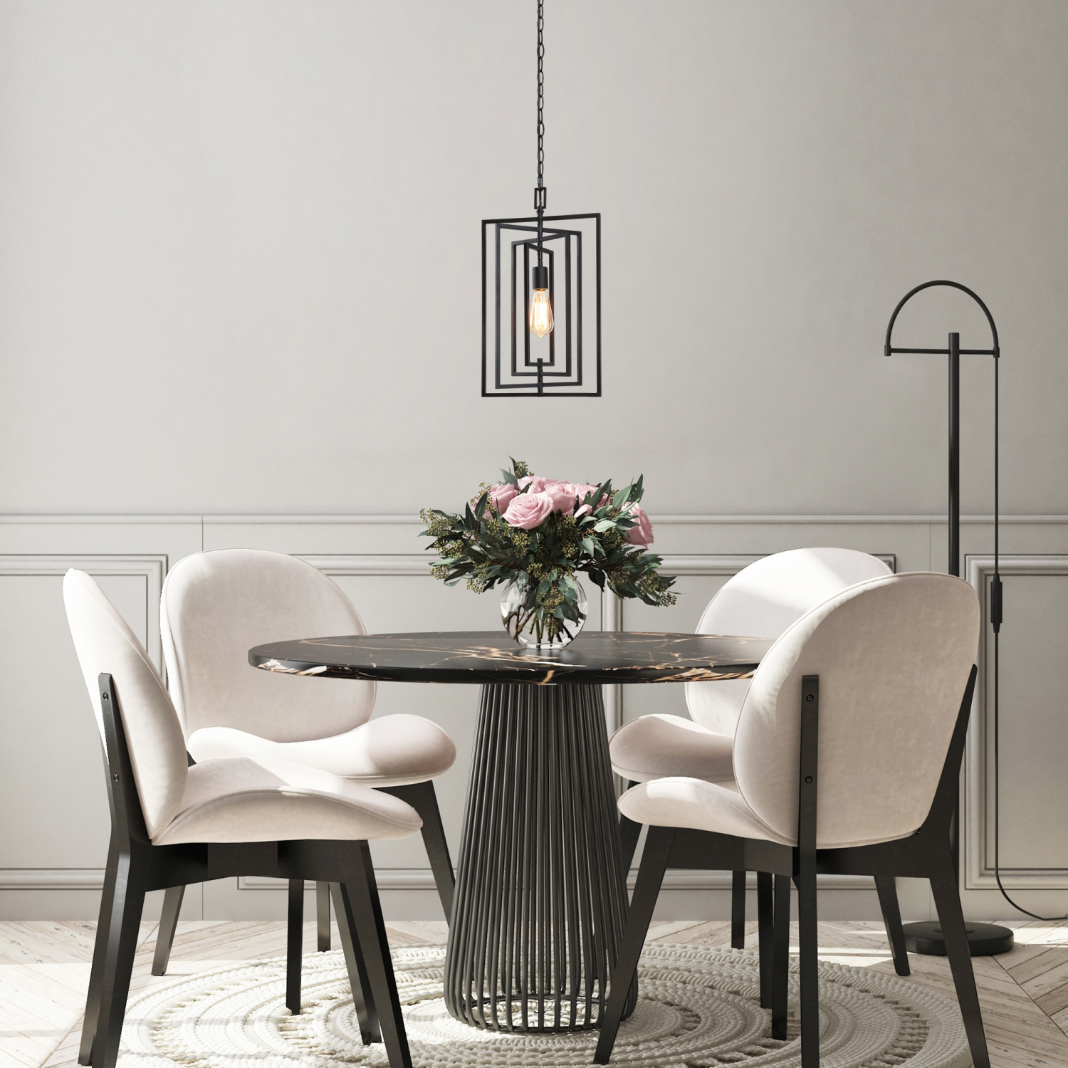 Black Kitchen Island Light, Matte Black with Geometric Modern/Contemporary Geometric LED Hanging Kitchen Island Light