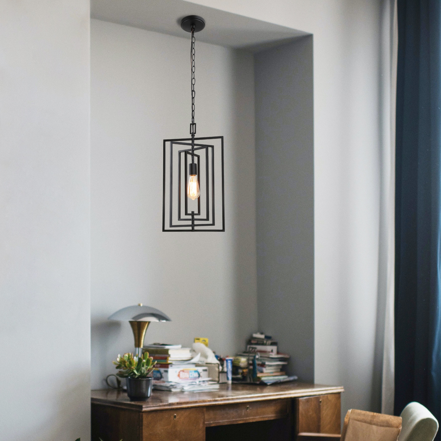 Black Kitchen Island Light, Matte Black with Geometric Modern/Contemporary Geometric LED Hanging Kitchen Island Light