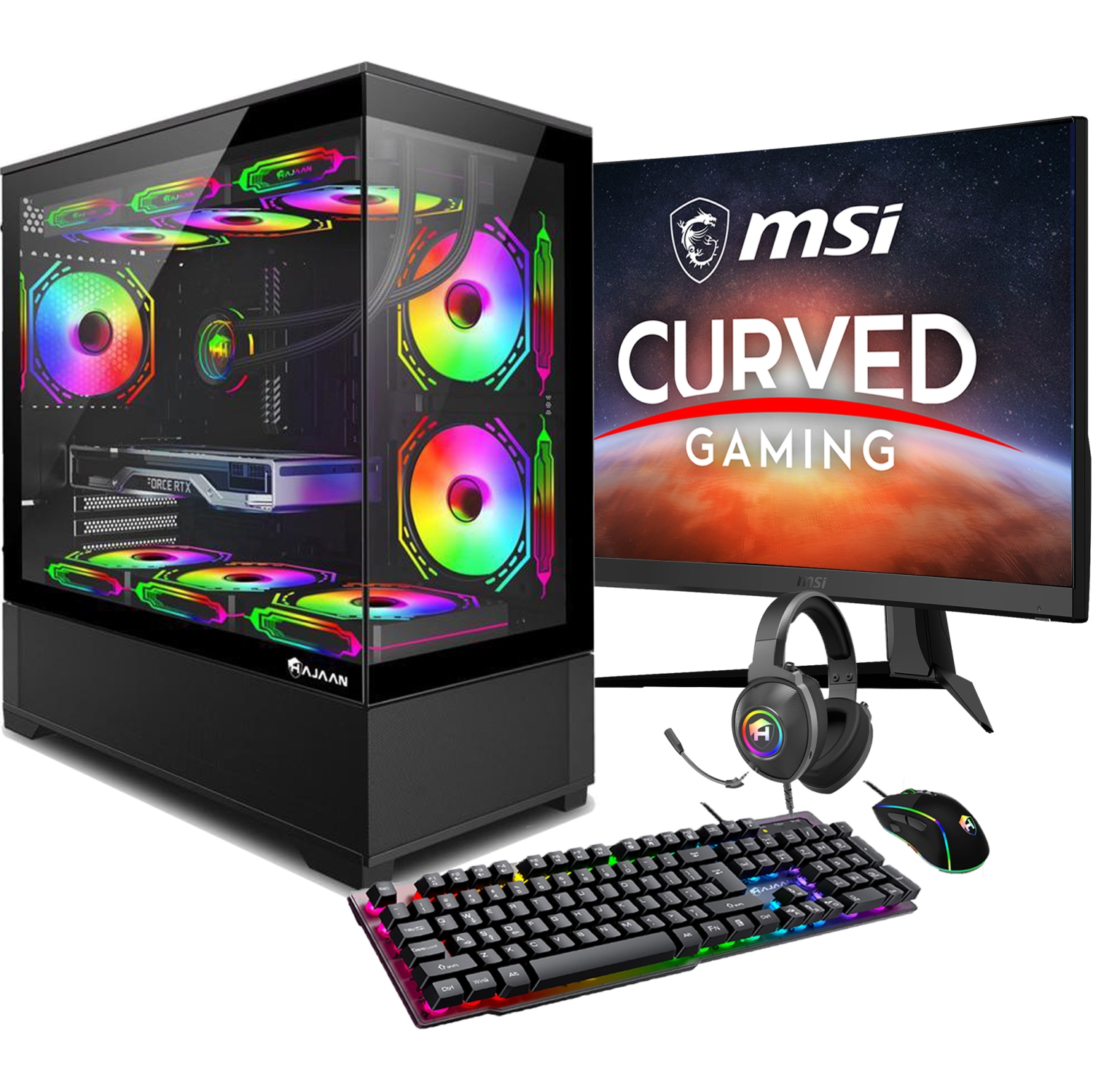 HAJAAN Liquid Cooled Gaming PC - MSI 27" Curved Gaming Monitor (RTX 4070 12GB GDDR6, Intel Core i7-13700F, 32GB DDR4 RAM, 1TB NVMe, Wifi 6, Bluetooth, Windows 11 Pro) - Black