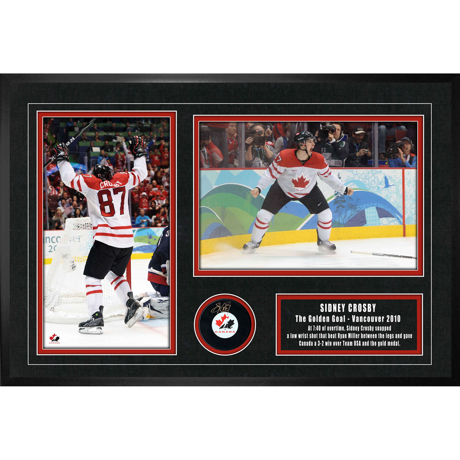 Frameworth Team Canada: Hockey Puck Signed by Sidney Crosby