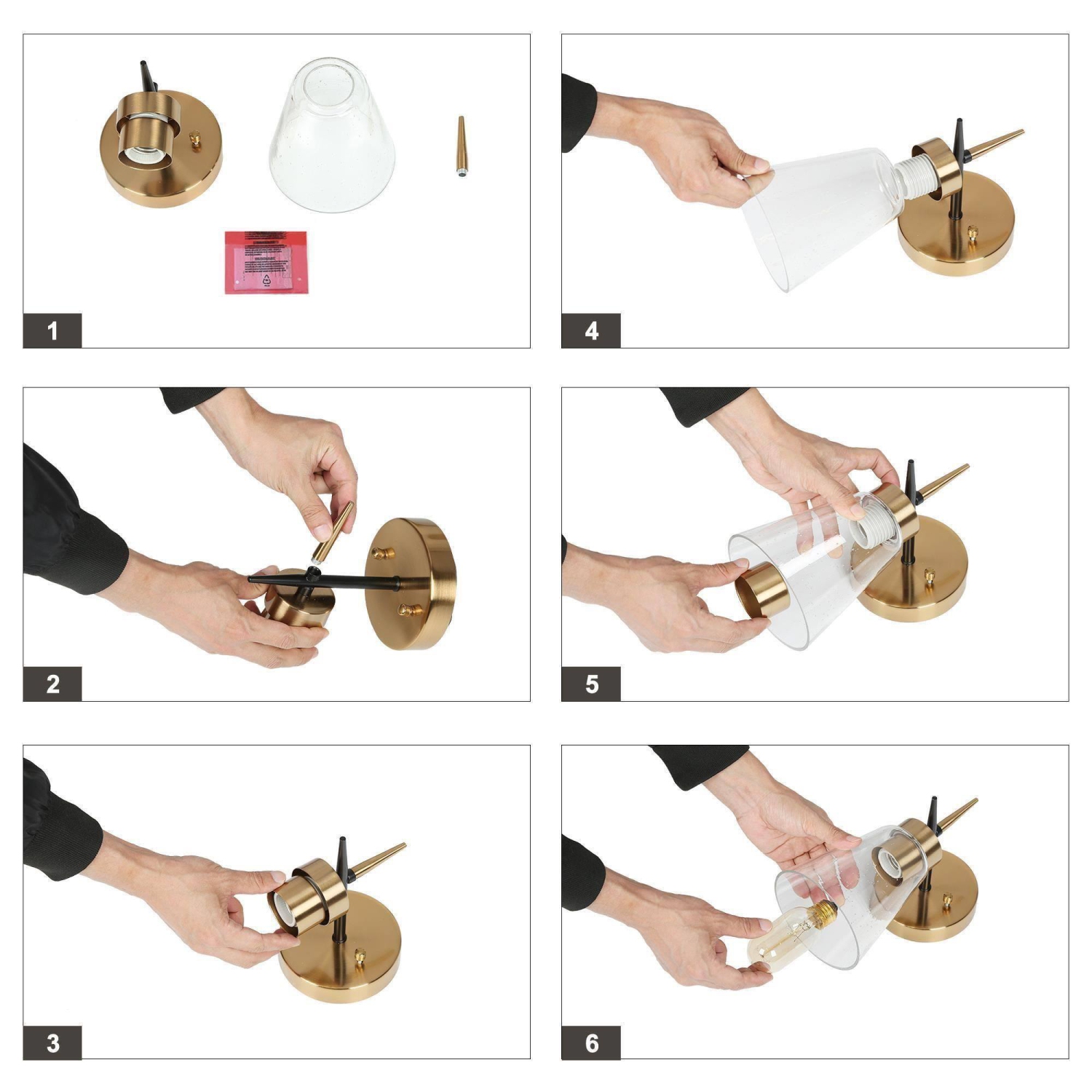 Modern 1-Light Brass Gold Bathroom Wall Light, Black Wall Sconce with Cylinder Clear Glass Shades Bath Light