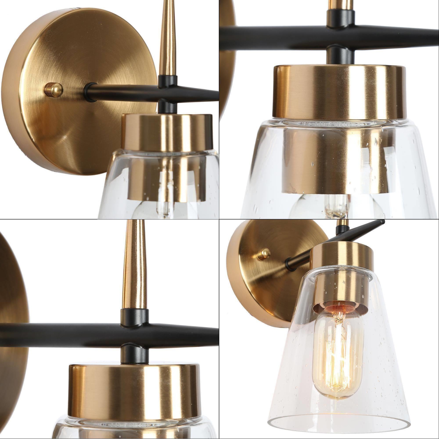 Modern 1-Light Brass Gold Bathroom Wall Light, Black Wall Sconce with Cylinder Clear Glass Shades Bath Light