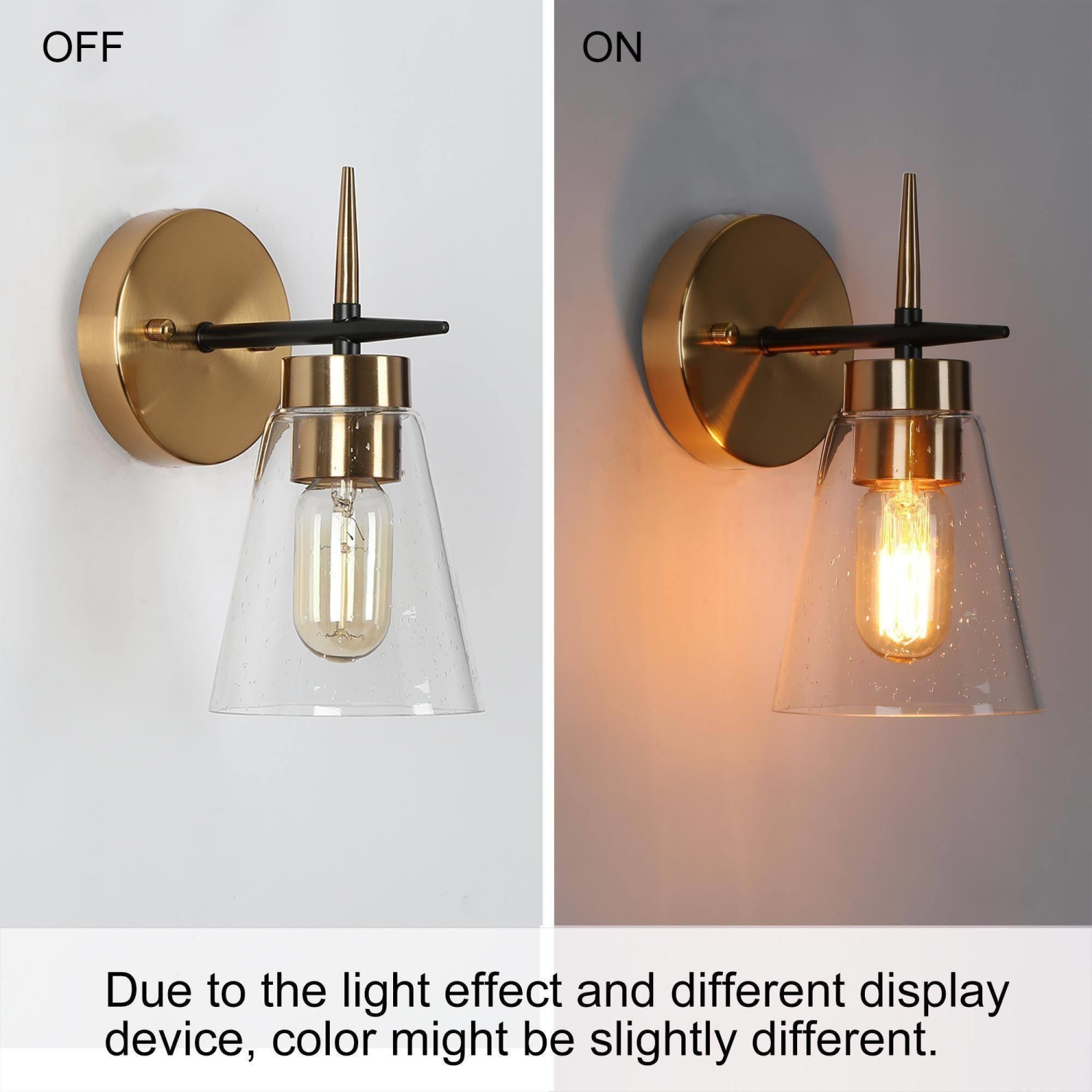 Modern 1-Light Brass Gold Bathroom Wall Light, Black Wall Sconce with Cylinder Clear Glass Shades Bath Light