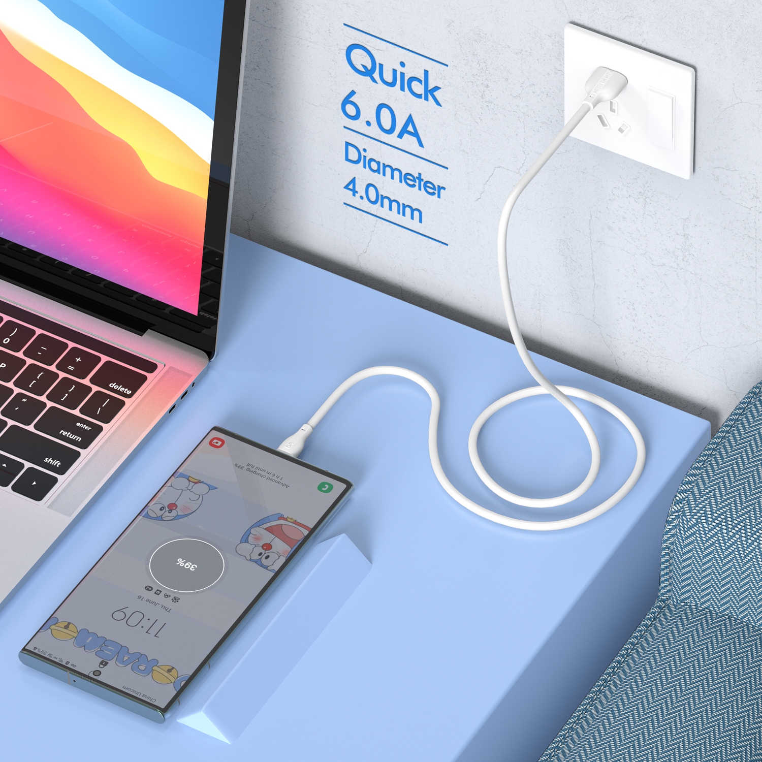 KINGLEEN 1&nbsp;m NICE câble USB 6&nbsp;A FAST Charging Data type C.