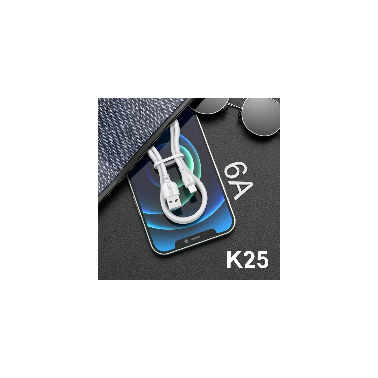 KINGLEEN 1&nbsp;m Câble tissé Lightning vers USB-A - Blanc lunaire