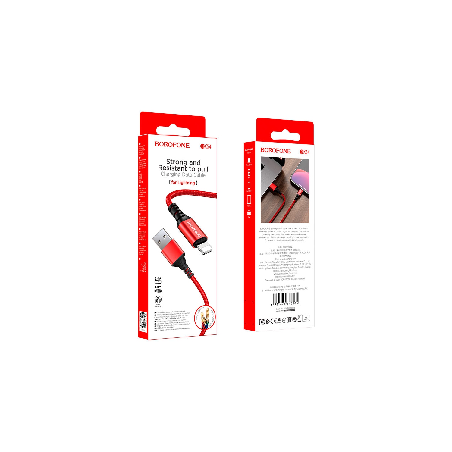 BOROFONE Câble tressé USB Lightning nylon 1&nbsp;M Chargeur pour Apple iPhone 14 13 12 11 Pro XS Max X XS XR 7 8 6 6S plus iPad iPod