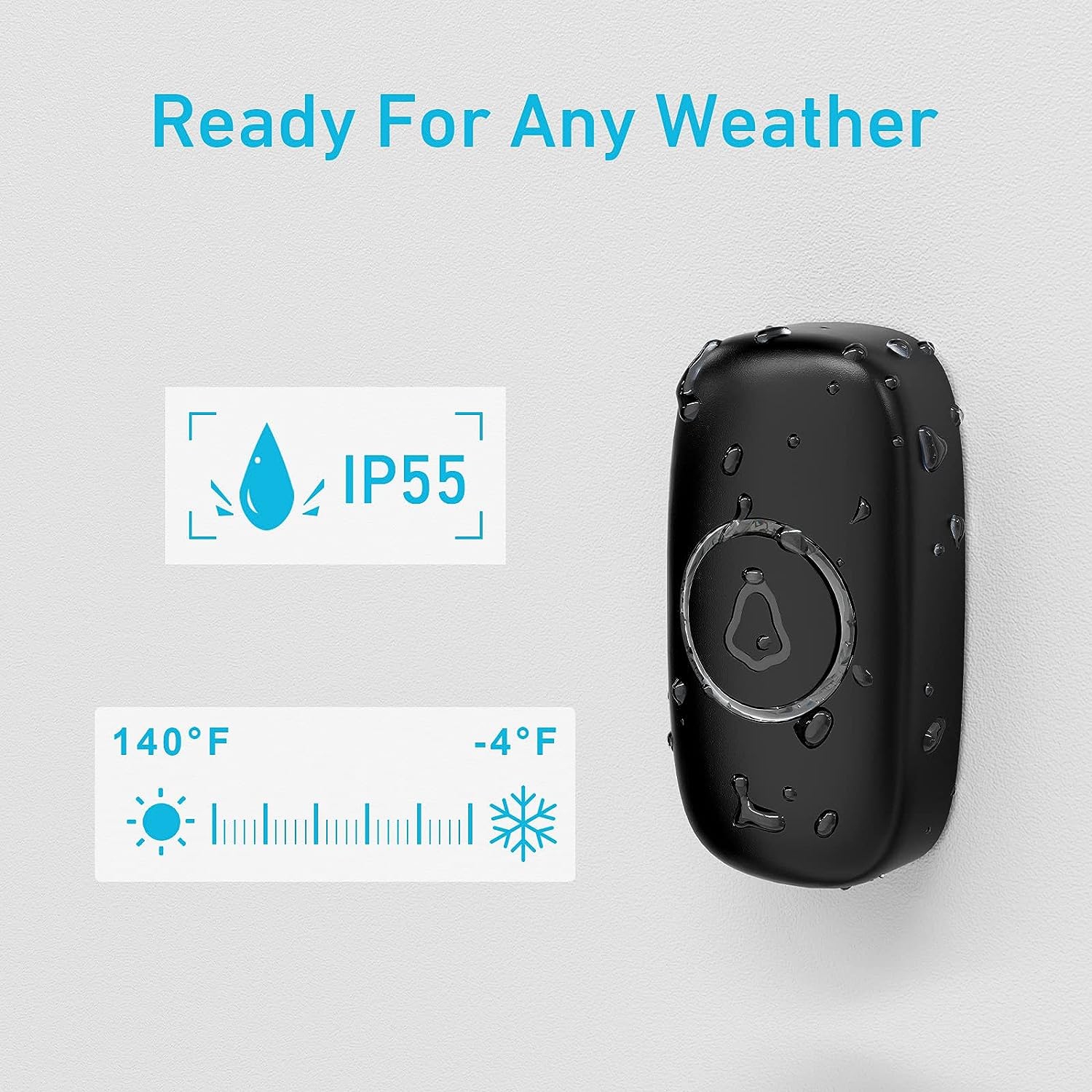 Sonnette sans fil, volume réglable, 58 carillons, installation facile, portée de fonctionnement de 1000ft km voyant DEL, noir