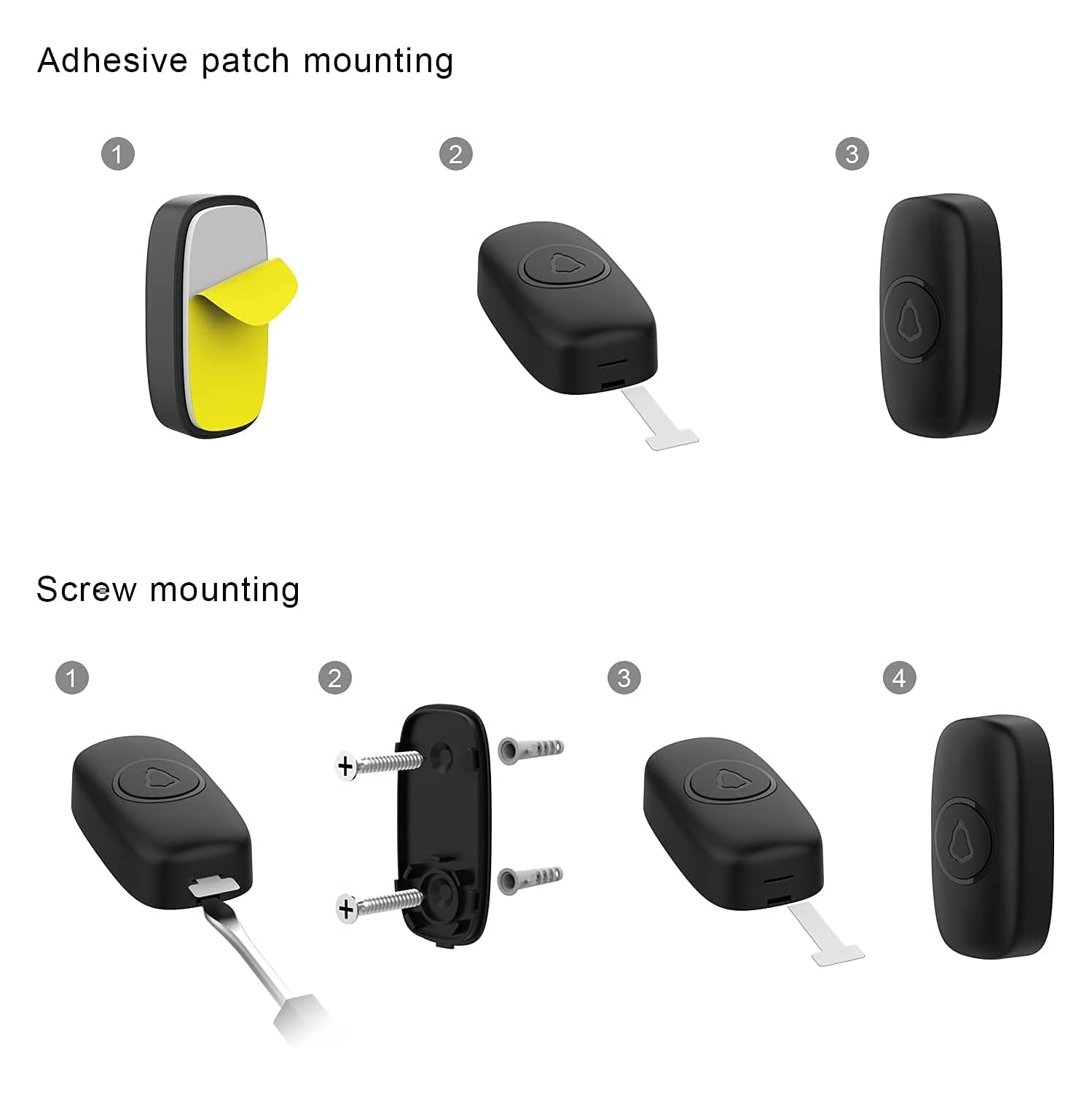 Sonnette sans fil, volume réglable, 58 carillons, installation facile, portée de fonctionnement de 1000ft km voyant DEL, noir