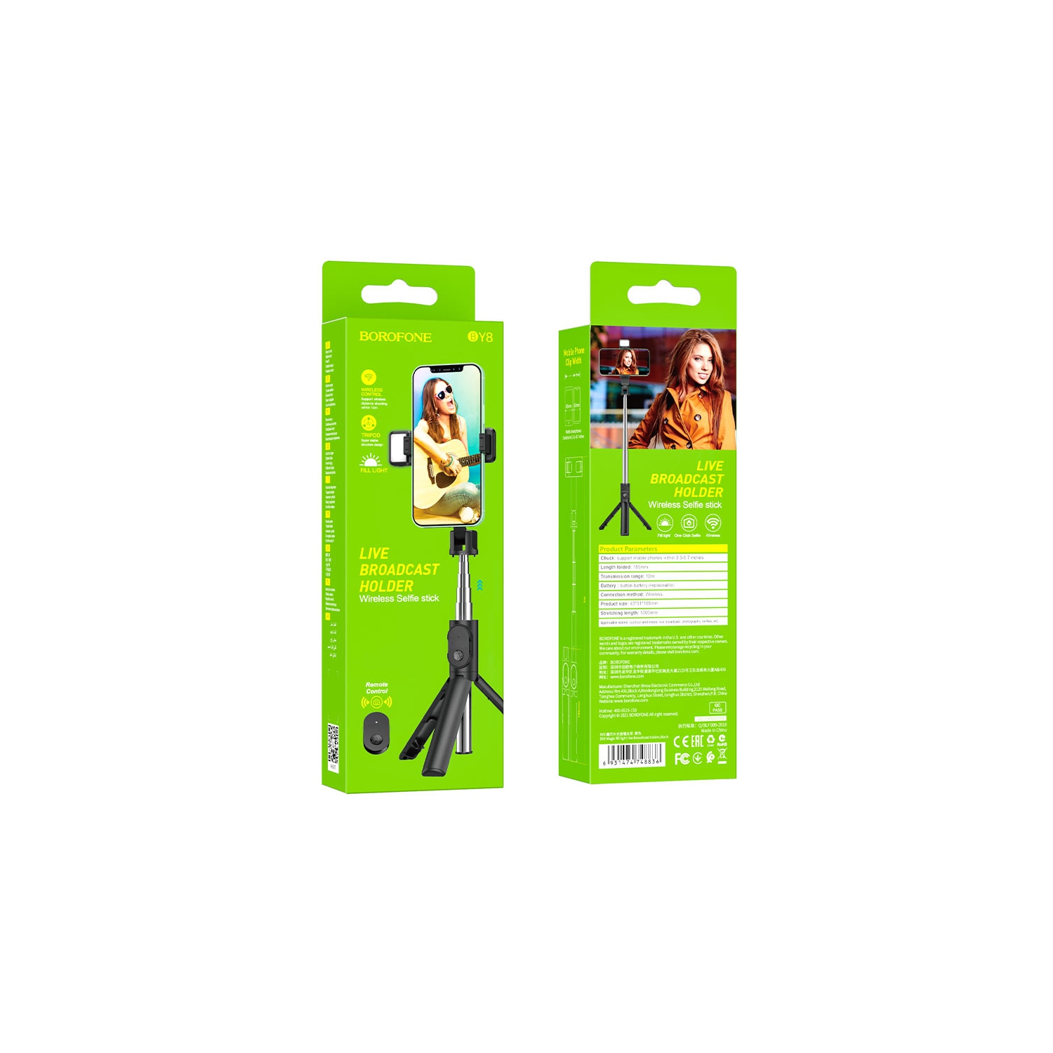 Trépied/perche à égoportrait avec télécommande sans fil BY8 de BOROFONE avec support léger pour bureau; Support portatif extensible pour téléphone