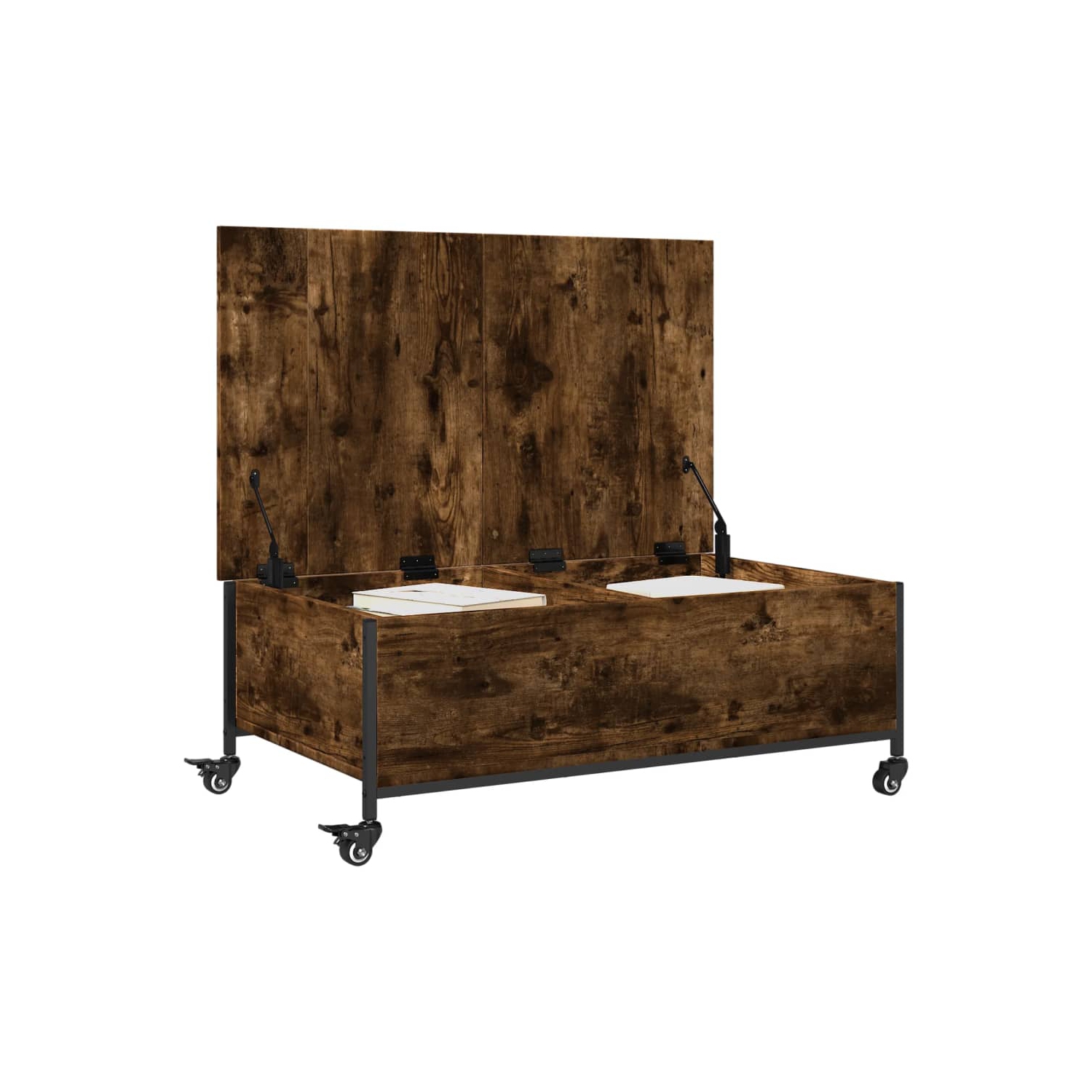 Table basse vidaXL à roulettes en chêne fumé 91 x 55 x 34 cm, bois d'ingénierie