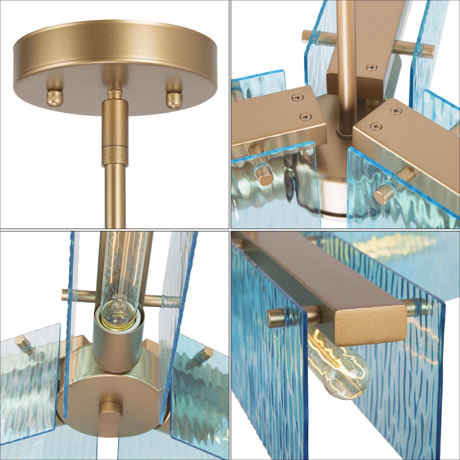 Modern Blue Dining Room Chandelier, 20 in. 3-Light Gold Sputnik Island Chandelier with Blue Glass Shades