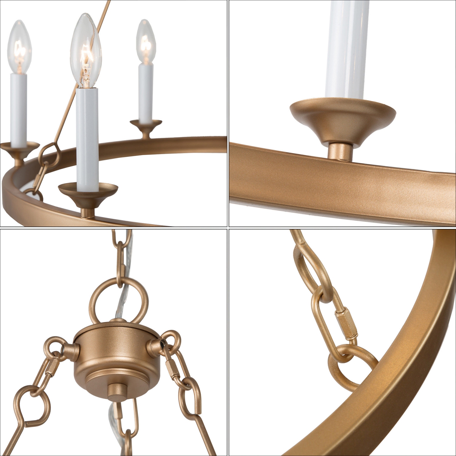 Modern Gold Dining Room Chandelier, 6-Light Farmhouse Brass Wagon Wheel Bedroom Chandelier with White Candlestick Lights