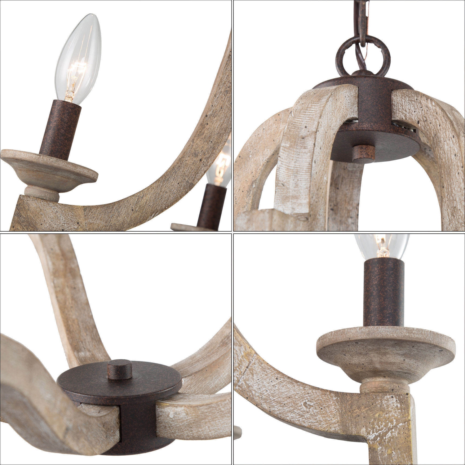 Lanterne suspension en bois 5 lumières Lustre rustique de salle à manger Lustre d'îlot avec style bougie champêtre