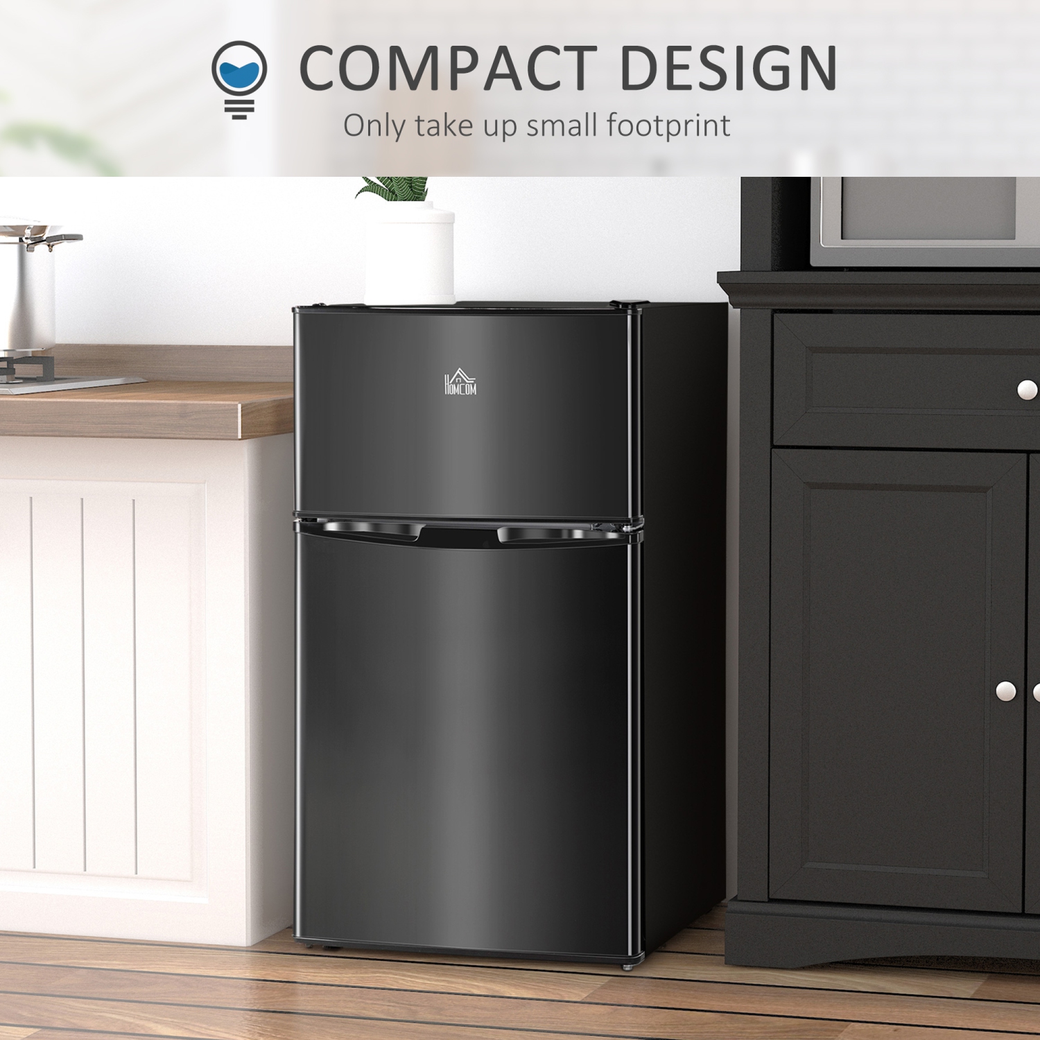 HOMCOM Mini Fridge with Freezer, 3.2 Cu. Ft. Compact Refrigerator with Adjustable Shelves, Mechanical Thermostat, Reversible Double Doors for