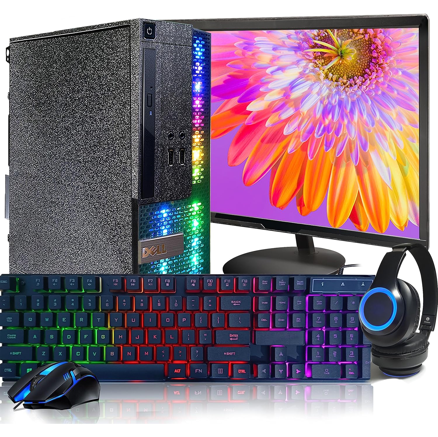 Dell RGB Gaming Desktop Computer, Intel Core I7 up to 3.8G, GTX 750 Ti 4G, 16G, 512G SSD, WiFi, BT, RGB KB & MS, New 22" 1080 FHD LED, RGB Headphone, W10P64 -Refurbished Excellent