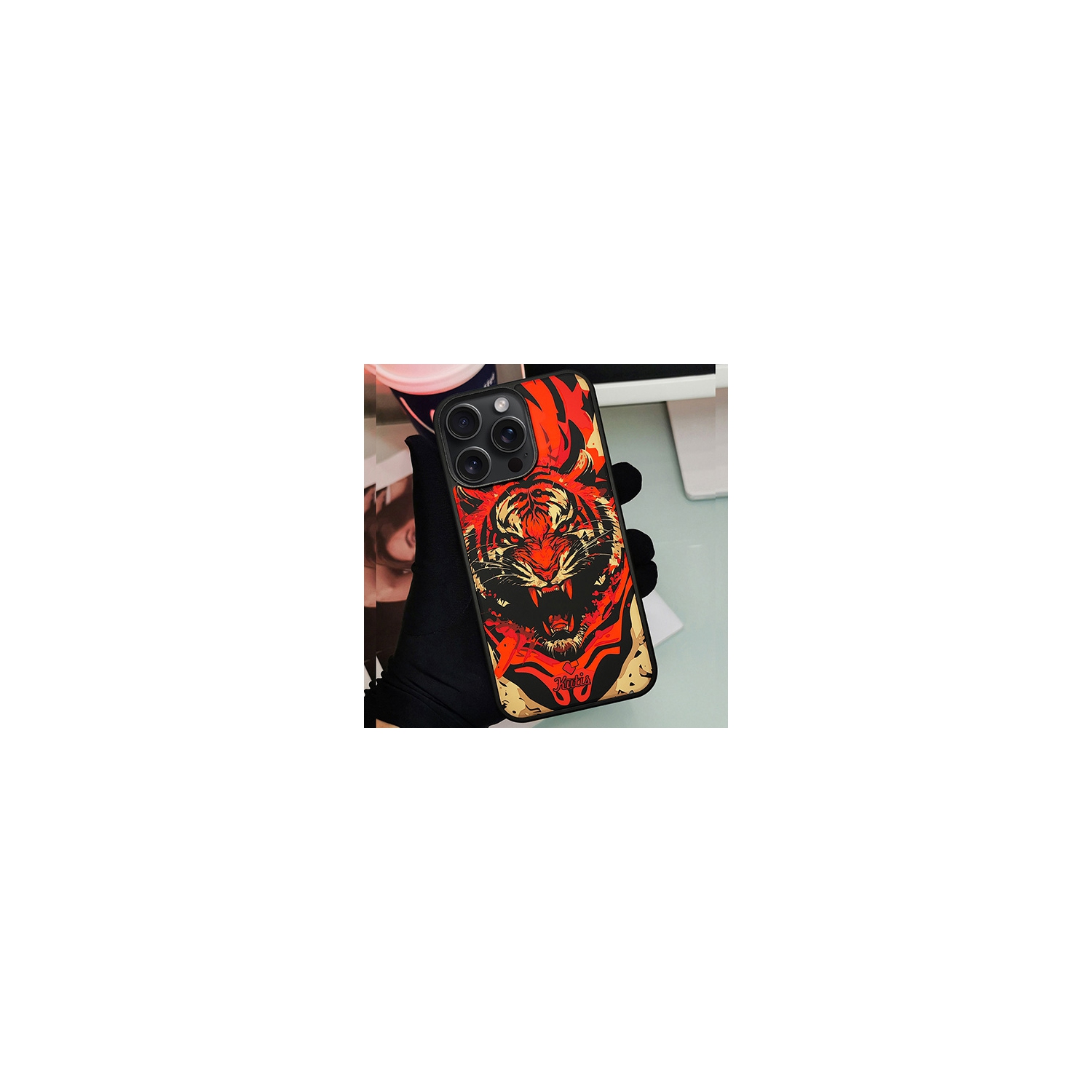 Treemoda Printed Red Tiger Silicone Case for iPhone 15 Pro Max