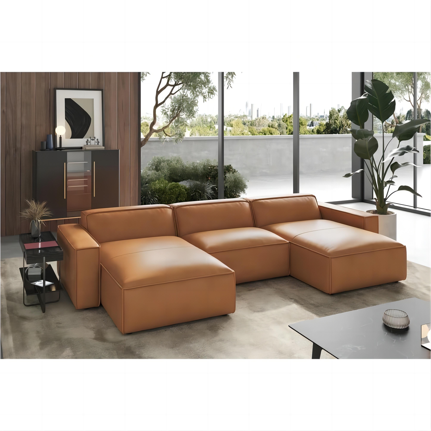 Valencia Nathan aniline Nappa 11000 cuir pleine fleur modulaire caramel brun 3 places et 2 places sofa