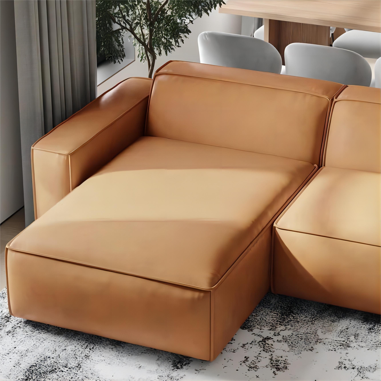 Valencia Nathan aniline Nappa 11000 cuir pleine fleur modulaire caramel brun 3 places et 2 places sofa
