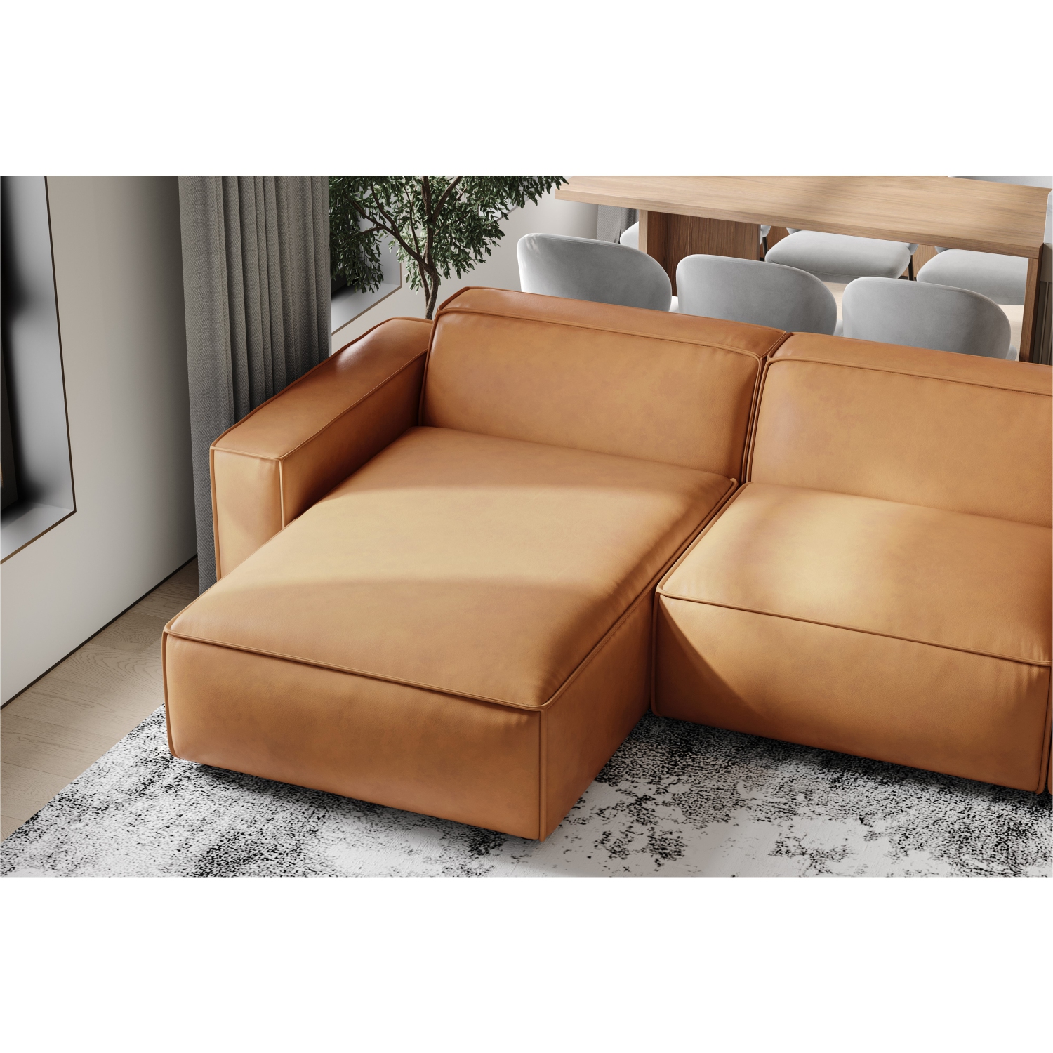 Valencia Nathan Aniline Nappa 11000 cuir pleine fleur Modular Brun caramel 3 places et canapé chaises gauche