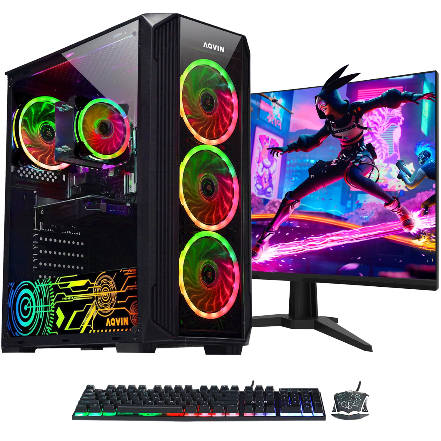 Refurbished (Excellent) - Gaming PC AQVIN ZForce Desktop Computer | New 27inch Gaming Monitor | GeForce RTX 3050 HDMI | Intel Core i7 CPU | 32GB DDR4 RAM | 2TB SSD | Windows 10 Pro