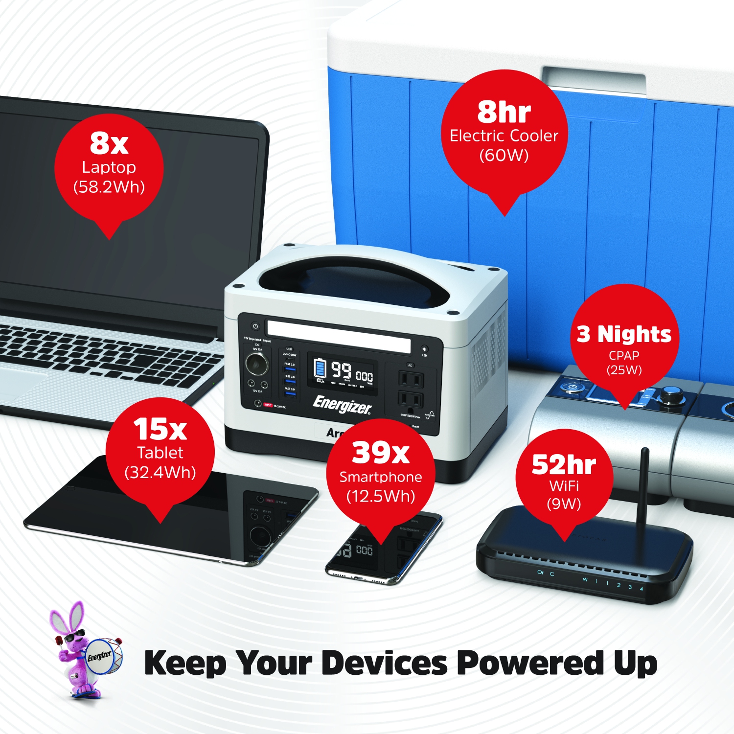 Batterie portative de Arc5 500 W 537,6&nbsp;Wh LiFePO4 d'Energizer