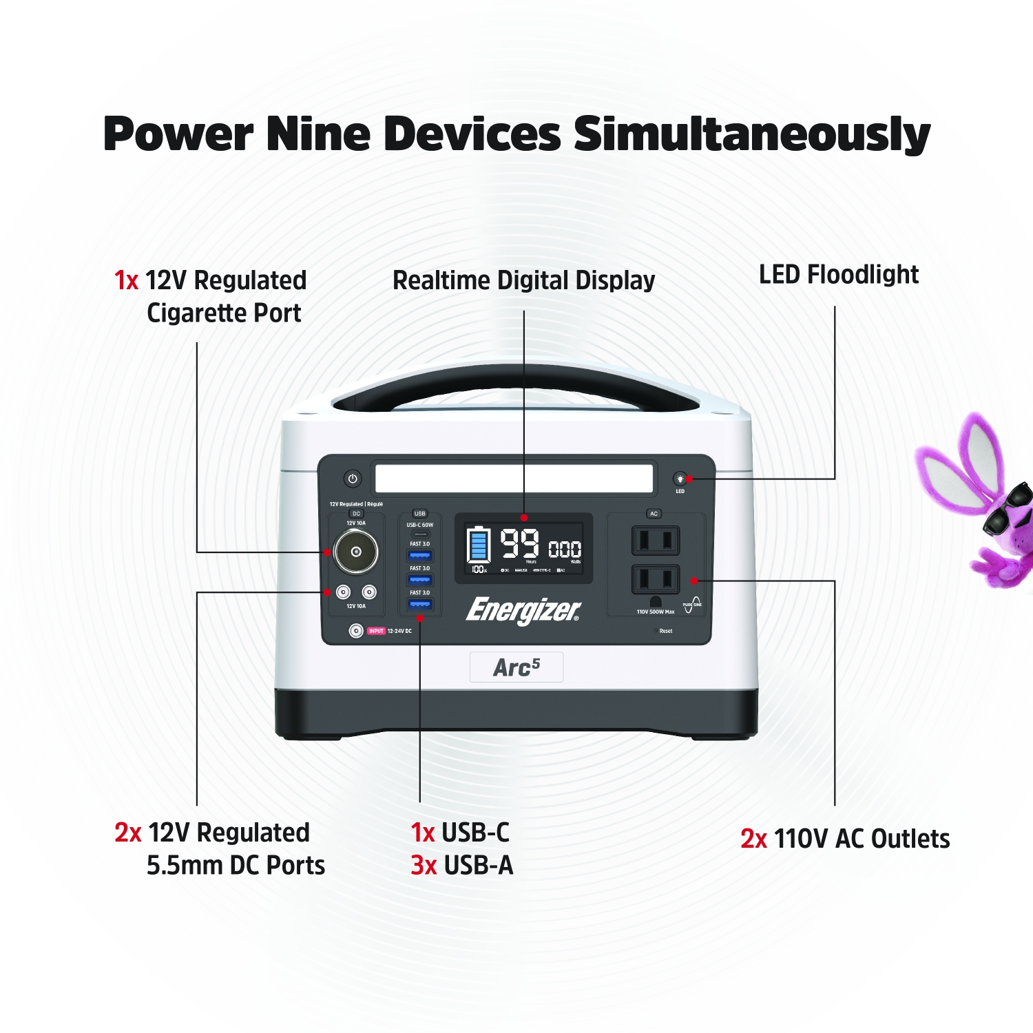 Batterie portative de Arc5 500 W 537,6&nbsp;Wh LiFePO4 d'Energizer