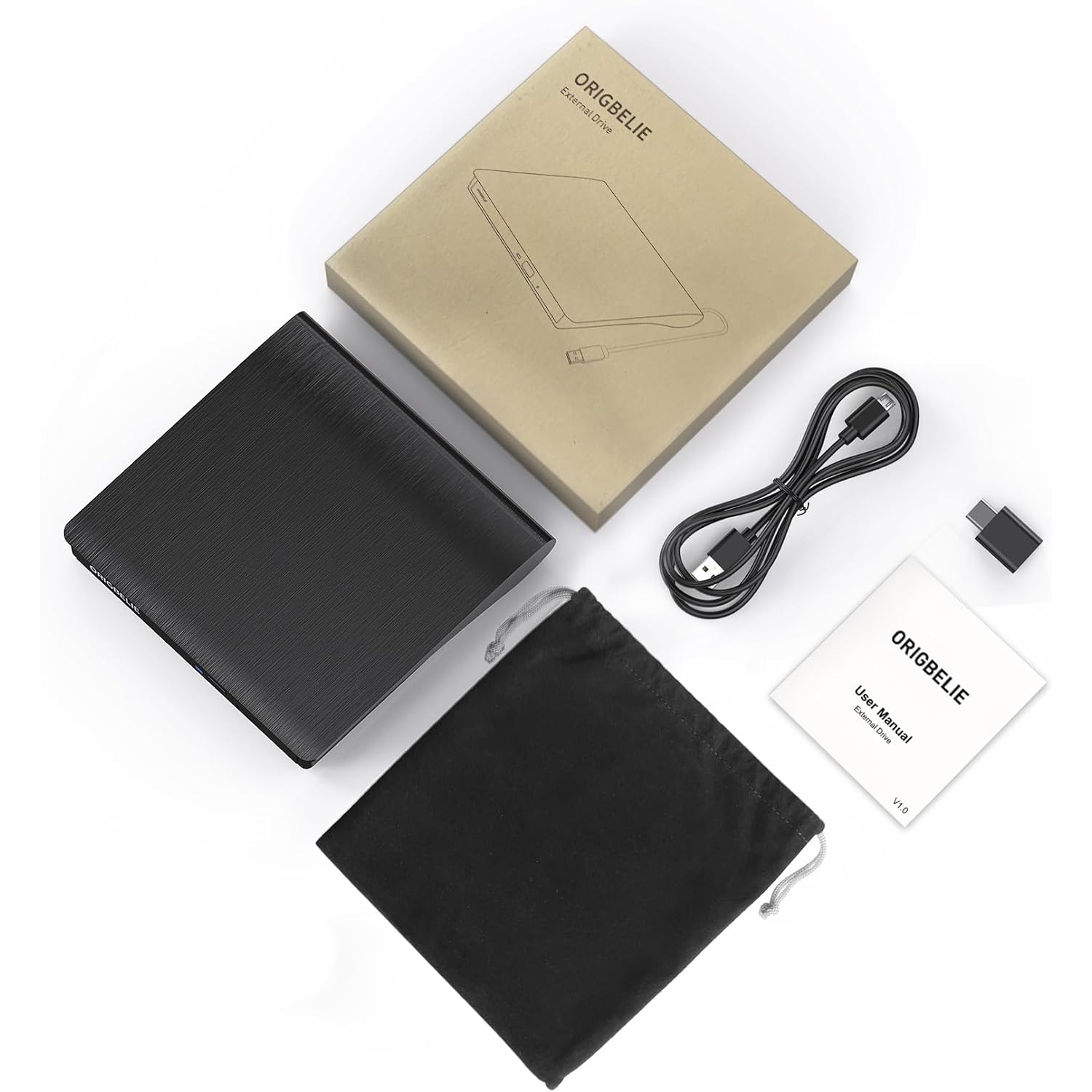 ORIGBELIE External CD/DVD Drive for Laptop, USB 3.0 CD Burner +/-RW CD ROM External DVD Drive Portable DVD Player for Laptop Desktop