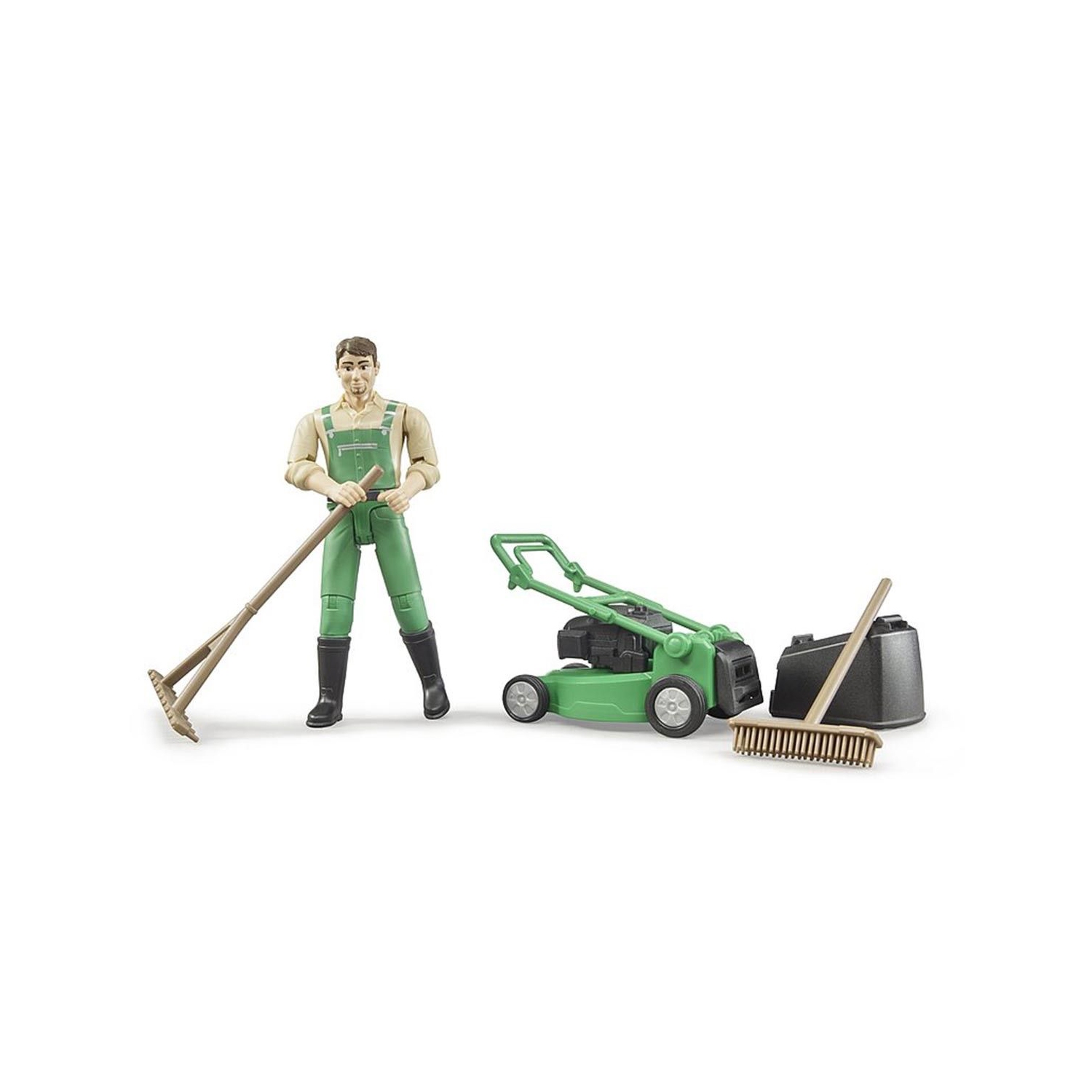 Gardener with Lawn Mower and Equipment bworld