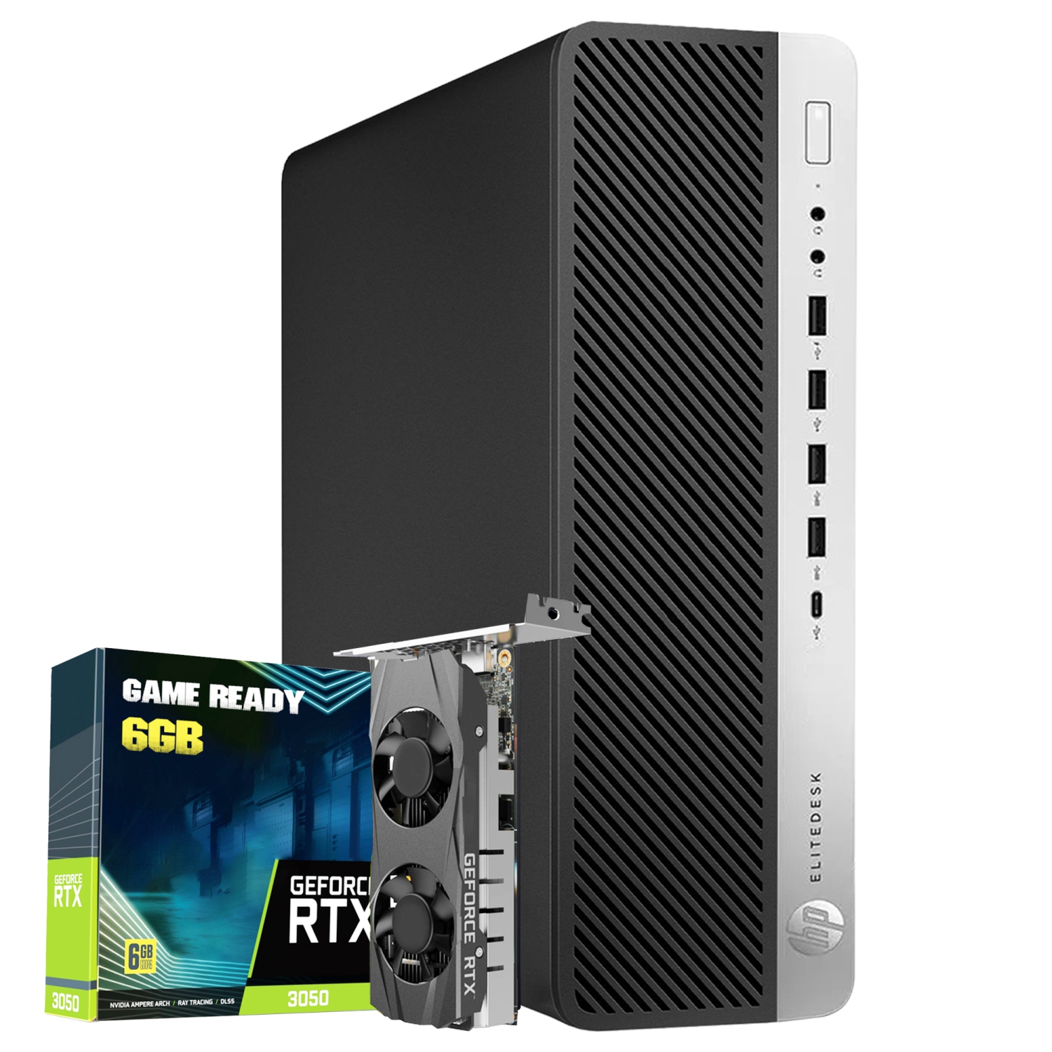 Refurbished - Gaming PC HP EliteDesk 800 G4 SFF High-Performance Computer - Windows 11 Pro - GeForce RTX 3050 6GB - Intel Hexa-Core i5 CPU - 16GB