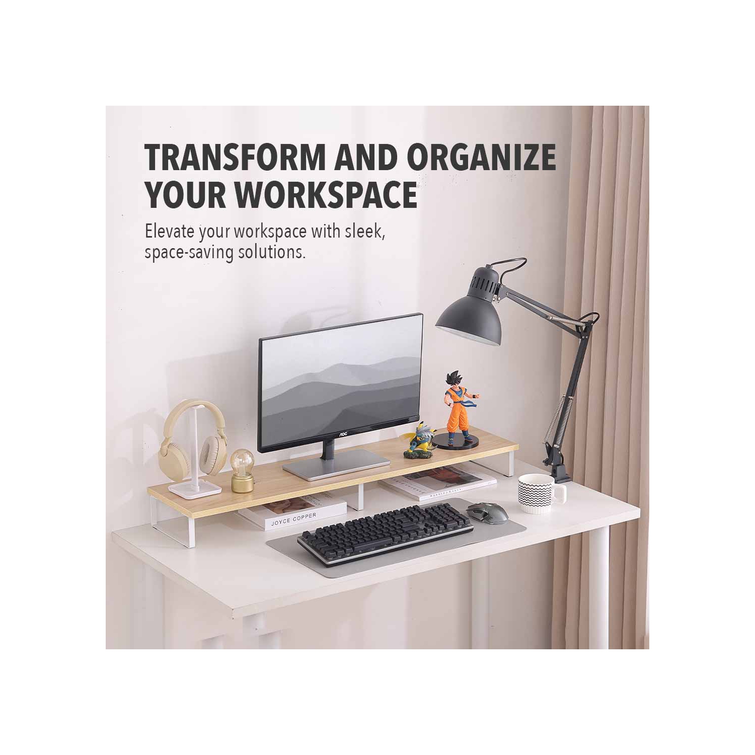 MotionGrey Monitor Stand Riser, 39.4 Inch Ergonomic Desk & tabletop Desktop Stand for Laptop, Desktop Shelf, Computer, MacBook, Notebook, PC - Light